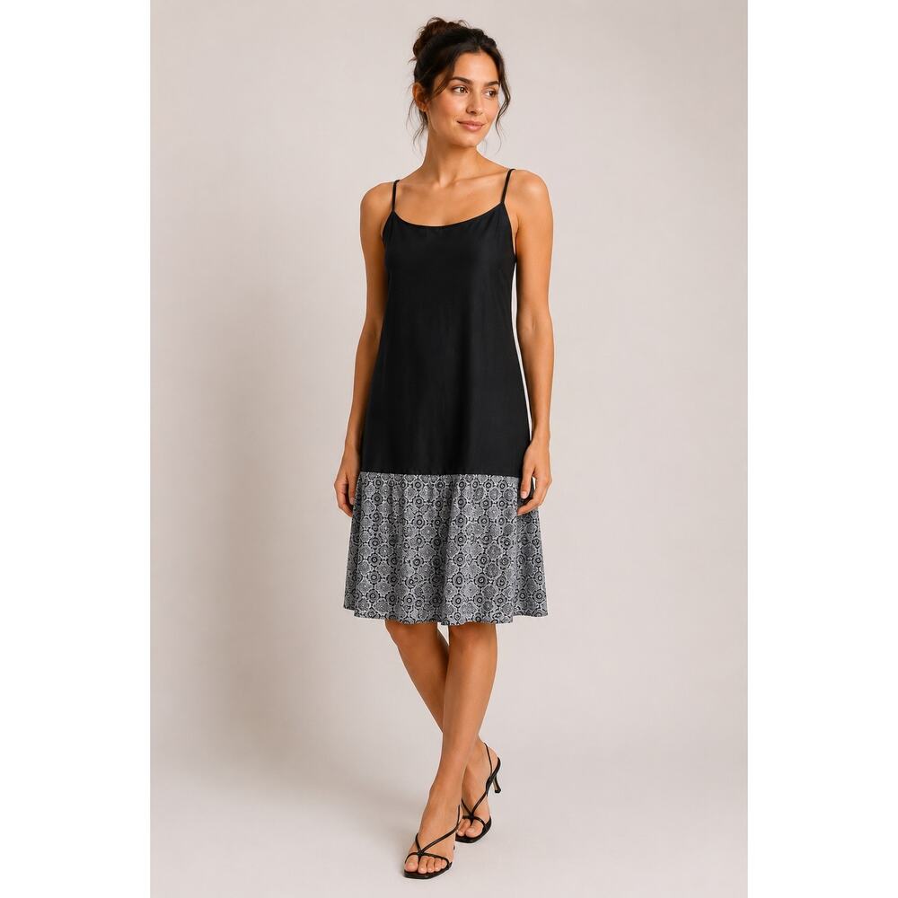 RAOUL Black White Semi-Sheer Slip Dress Size 14 Spaghetti Strap Floral Midi